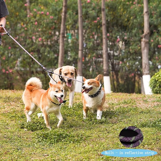 3 Dog Leash - Padded Handle, 360° Swivel Multiple Dog Leash No Tangle, Lead for Medium Large Dogs, Walking & Training Double Dogs (Purple Green)