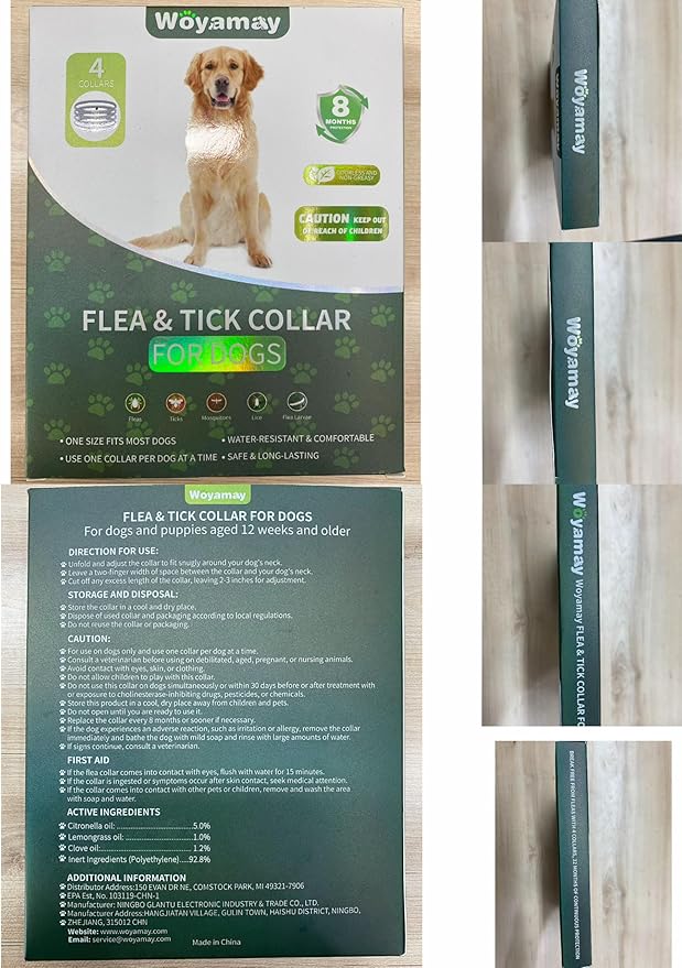 Flea and Tick Prevention for Dogs, 4 Pack Flea Collar for Dogs, Dog Flea and Tick Treatment, 32 Months Protection, Waterproof, Adjustable Collar for Dog, One Size Fits All for All Breeds, Grey