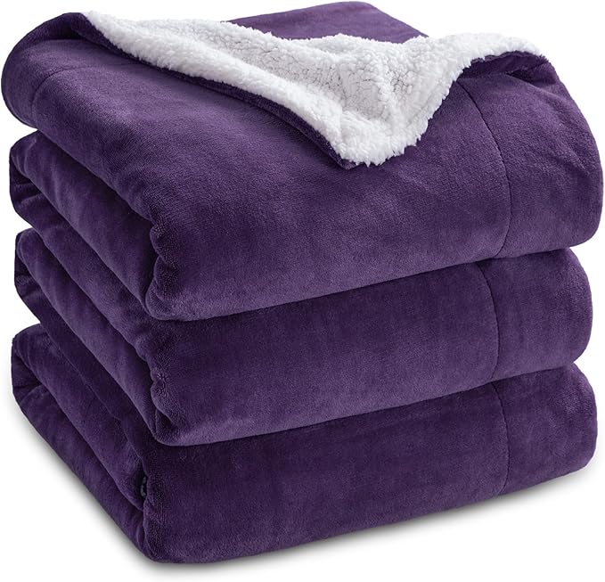Bedsure GentleSoft Sherpa Fleece Blankets King Size for Bed, Non-Heated, Thick and Warm Throw Gifts for Women and Girls, Soft Fuzzy Plush King Blanket for Winter, Purple, 108x90 Inches
