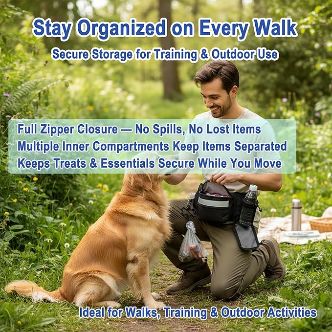 Pet Training Waist Pack, Dog Training Treat Pouch, Hands-Free Dog Walking Fanny Pack with Poop Bag Dispenser and Bottle Holder, Adjustable Dog Treat Pouches for Pet Training and Walking,Big Size