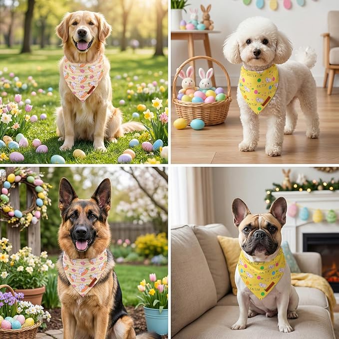 ADOGGYGO Easter Dog Bandana 2 Pack, Bunny Carrot Print Pet Scarf, Adjustable Fit Easter Bandanas for Medium Large Dogs (Large)