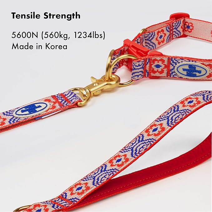 Signature Dog Leash – 63in Durable Double-Sided Jacquard Webbing, Ergonomic 0.8in Grip, Safety-Tested Hardware – Made in Korea (Basic, Scarlet Lotus)