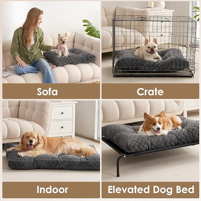 EHEYCIGA XXL Washable Dog Bed for Crate 47x29 Inch, Reversible Kennel Pad for Extra Large Dogs Weight Up to 100 lbs, Plush and Comfy Pet Sleeping Mat, Charcoal