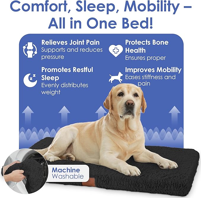 American Kennel Club Orthopedic Memory Foam Dog Crate Mat, Egg Crate Foam Cushion, Washable Cover, Non-Slip Base, Eases Joint Pain, Breathable, Durable, 42x27, Black