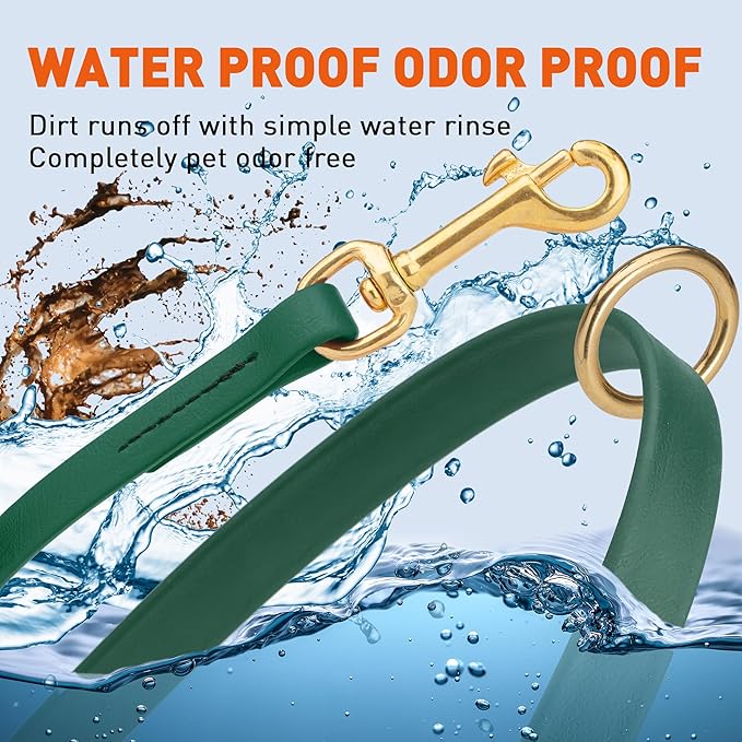 Viper Biothane K9 Working Dog Leash Waterproof Lead for Tracking Training Schutzhund Odor-Proof Long Line with Solid Brass Snap for Puppy Medium and Large Dogs 6ft, Hunter Green