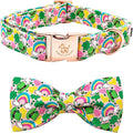 Elegant little tail St. Patrick's Dog Collar, Green Clover Print Sturdy Soft Dog Collars Pet Gift Puppy Bowtie Adjustable Pet Collars for Large Dogs