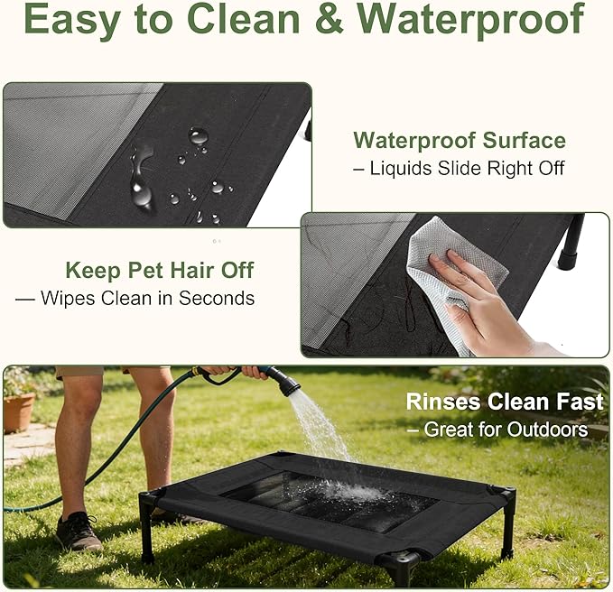 Pet Bed, Raised Pet Cot for Medium and Large Dogs, Cooling Breathable Mesh, Durable Sturdy Frame, Washable Cover, Portable and Easy to Assemble Indoor/Outdoor Pet Bed, Black, S