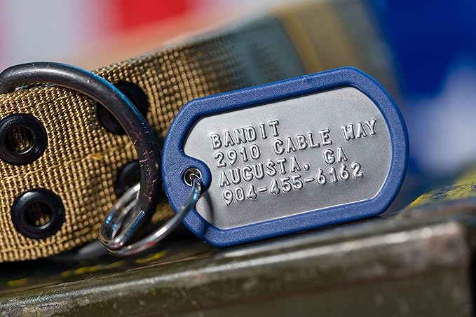 Dog Tags for Dogs, Custom Dog Collar ID Tag Personalized for Pets - Super Tough, Quiet Embossed Military Style Stainless Steel Dog Name tag (Blue)