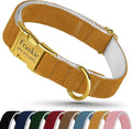 Personalized Dog Collar with Gold Metal Buckle, Velvet Custom Dog Collars for Small, Medium & Large Dogs – Puppy Collars with Metal Buckle, 4 Sizes, 8 Colors (Light Brown, S, 9"-12")