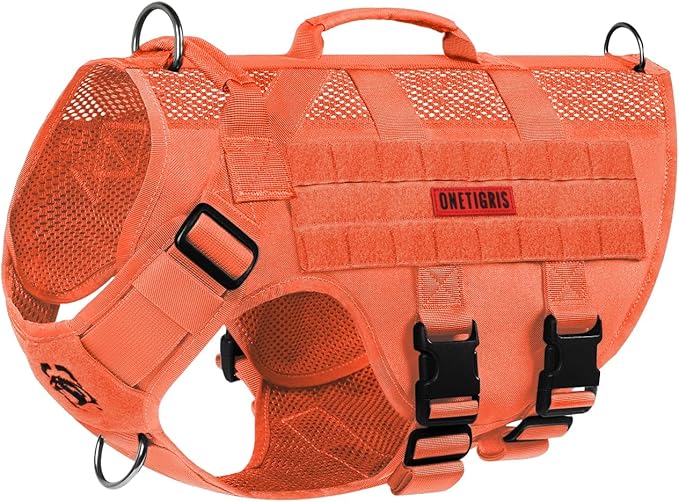 OneTigris Tactical Dog Harness for Small Dog, Mesh Design Service Dog Vest Breathable Military Dog Molle Vests with Handles, Harness for Walking Hiking Training