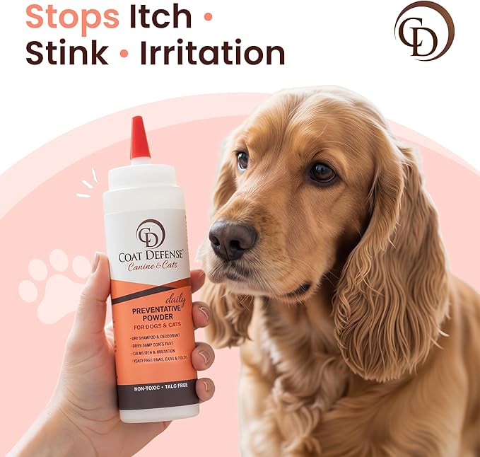 Coat Defense Daily Preventative Powder for Dogs and Cats | Anti-Itch Powder, Odor Control | Talc-Free, Non-Toxic Coat Defense for Dogs | 9 oz Precision Point