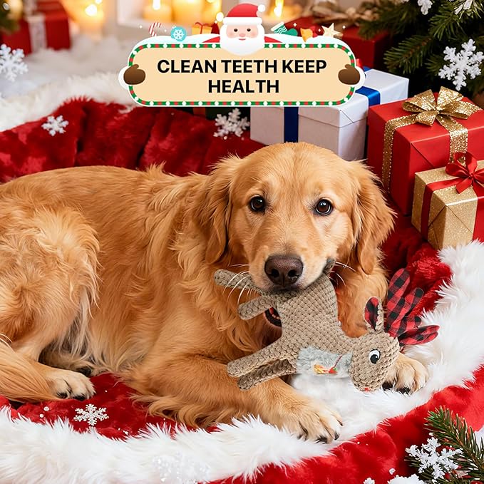 Christmas Dog Toys - Squeaky Plush Stuffed Animals for Puppies & Dogs, Interactive Holiday Pet Toys for Training & Reducing Boredom, Perfect Dog Birthday Gifts for Small, Medium & Large Breeds