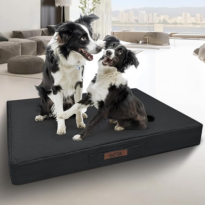 Sytopia Indestructible 36 Inch Orthopedic Waterproof Dog Crate Bed chew Proof for Large Dogs, Removable Washable Cover, Egg Crate Foam Mat, Suitable for Dogs Up to 60 Lbs, Dark Grey