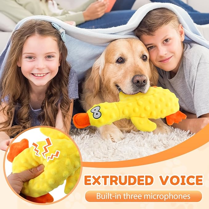 Dog Toys for Aggressive Chewers, 2026 Upgraded Duck Indestructible Dog Toys, Squeaky Plush Dog Puppy Chew Toys for Boredom Relief, Cute Yellow Duckling Plush for Playtime (Yellow)