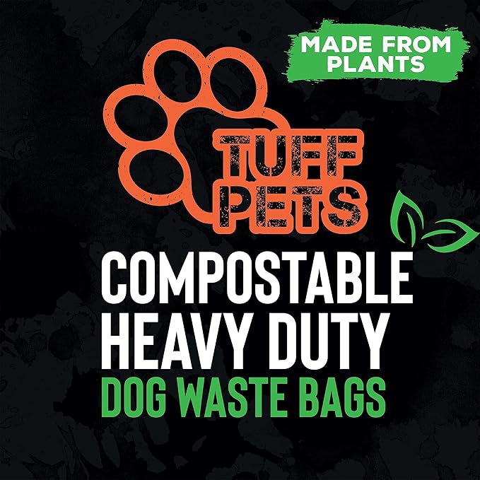 Tuff Pets Certified Compostable Heavy Duty Dog Poop Bag With Handles - 12 Rolls of Pet Waste Bags - Fits in any Dogs Poo Bag Dispenser or Holder - Thick Dog Poop Bags
