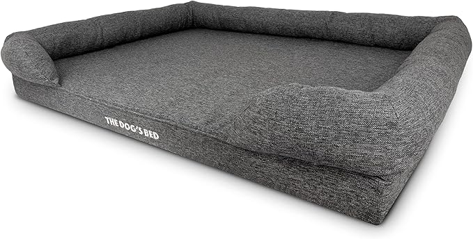 The Dog’s Bed Orthopedic Memory Foam Dog Bed with Bolsters, Largeinen Fabric, Grey Linen, XXL