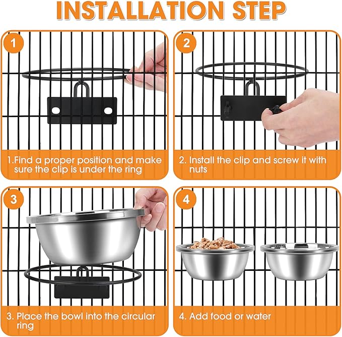 2-in-1 Dog Bowl, ShineMe 2 Pack 7 Cup Kennel Bowls Mountable & Floor Use with Non-Slip Base for Large and Medium Dogs, 56oz Pet Food/Water Bowl