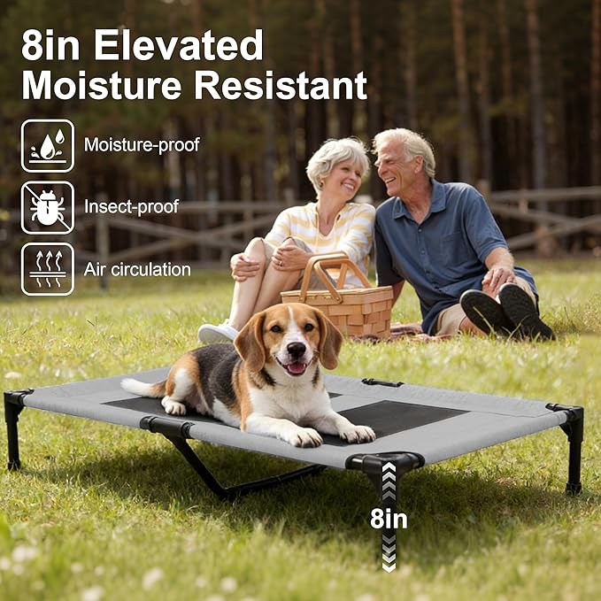 Dog Beds and Furniture, Raised Pet Cot for Medium and Large Dogs, Cooling Breathable Mesh, Durable Sturdy Frame, Washable Cover, Portable and Easy to Assemble Indoor/Outdoor Pet Bed, Grey, M