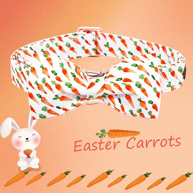 Elegant little tail Easter Dog Collar, Carrots Pet Collar with Bowtie Cute Pink Pet Bow Puppy Collars Adjustable Dog Collars for X-Small Dogs