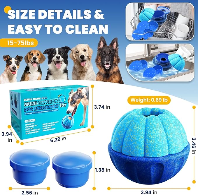 Frozen Dog Treat Toys to Keep Them Busy,Interactive Puzzle Treat Dispensing Dog Toys Ball,Frozen - Licking - Slow Feeder - Cognitive Dogs Enrichment Toy,Durable Small Medium Large Dogs Chew Toy