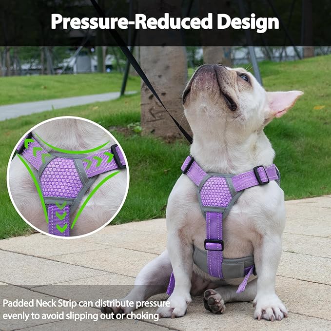 Huntboo Escape Proof Dog Harness, Escape Artist Harness, Reflective Dog Harness with Handle, Durable,Adjustable Vest for Small Medium Large Dogs Walking, Training, and Running Gear(Lavender Purple,S)