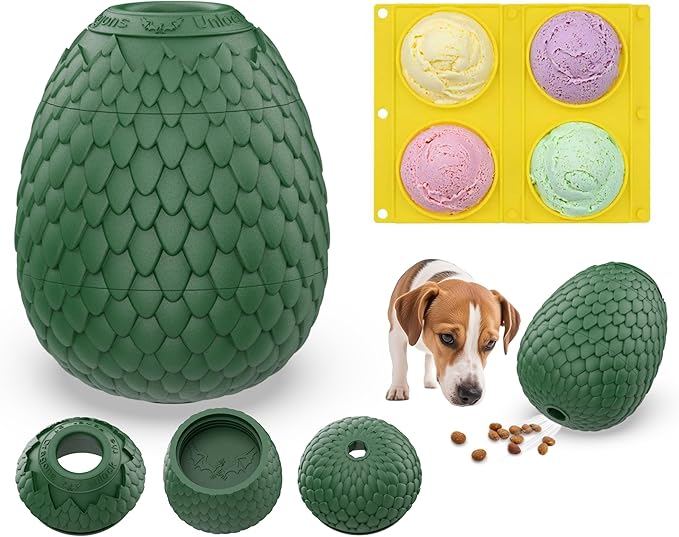 Treat Dispensing Dog Cognitive Toy to Keep Them Busy, Freezable Fillable Rubber Enrichment Lick Toy for Small and Medium Dogs 10-60 lbs, Long-Lasting Interactive Puzzle Dog Toy (Green)