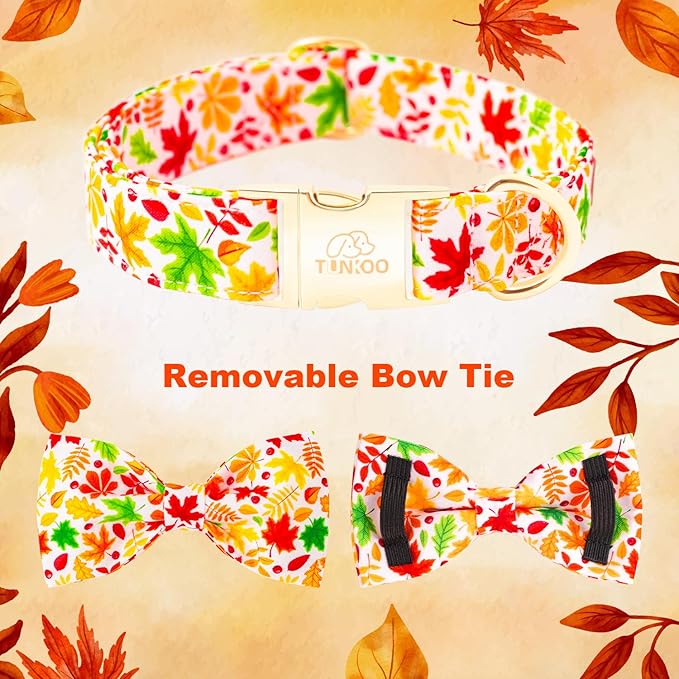 Tunkoo Fall Dog Collar with Cute Bow Tie - Durable Adjustable and Stylish Autumn Cotton Pet Collar, Available in Small Medium Large, L