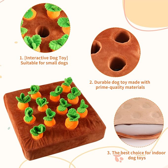 Carrot Dog Toy, Puppy Puzzle Including Snuffle Mat and Removable Soft Carrots Toy Stimulating Fun Cute Interactive Game for Small Dog Brain Training Enrichment Foraging Skill
