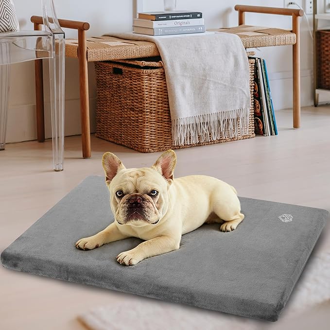 EMPSIGN Stylish Dog Bed Mat Dog Crate Pad Mattress Reversible (Cool & Warm), Water Proof Linings, Removable Machine Washable Cover, Firm Support Pet Crate Bed for Small to XX-Large Dogs, Grey