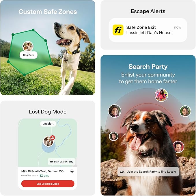 New Fi Series 3+ Smart Dog Tracker Collar [12 Month Membership Included] GPS Tracker for Dogs with Health & Behavior Monitoring, Escape Alerts, Waterproof, LED, Apple Watch Compatible (Gray, Medium)