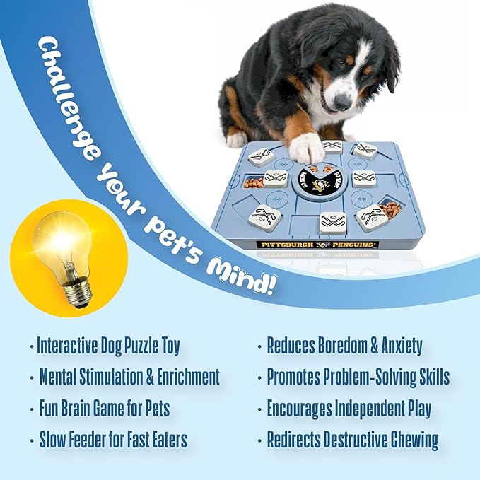 Pets First NHL Pittsburgh Penguins Large Puzzle Toy, New Size, Interactive Dog Treat & Slow Feeding Toy