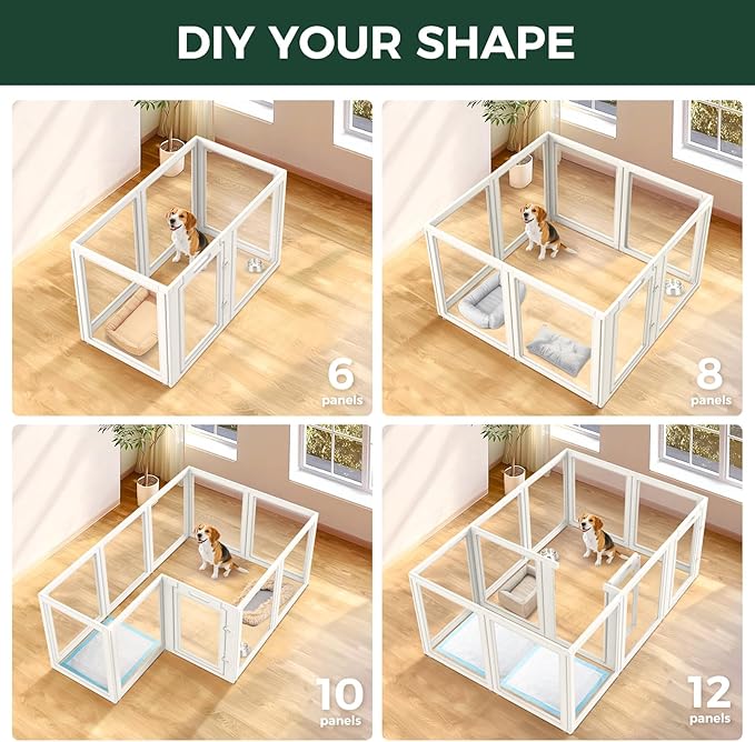 FXW AuraSpace Acrylic Indoor Dog Playpen for Medium Dogs, 35 Inch, 16 Panels, White
