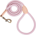 Mile High Life Dog Rope Leash 6 FT with Genuine Leather Tip, Reflective Rope Leash for Medium Large Dogs (Pink, 72 Inch)