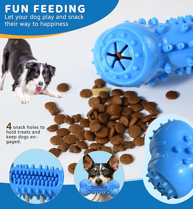 Dog Chew Toy for Aggressive Chewers, Durable Dental Cleaning Treat Toy, Food Dispensing Interactive Toy for Small, Medium & Large Dogs, Teeth Cleaning, Keep Busy, Tough Natural Rubber (Blue)