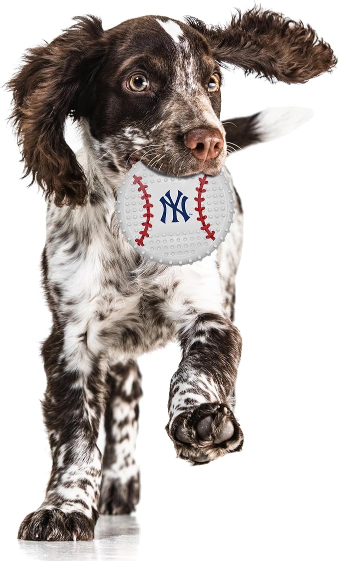 Pets First MLB New York Yankees Hard-Nylon Bacon-Flavored Baseball Chew Toy, Indestructible Dog and Cat Chewy Toy, Tug, Fetch Toy, Sporty Fun Toy for Dogs