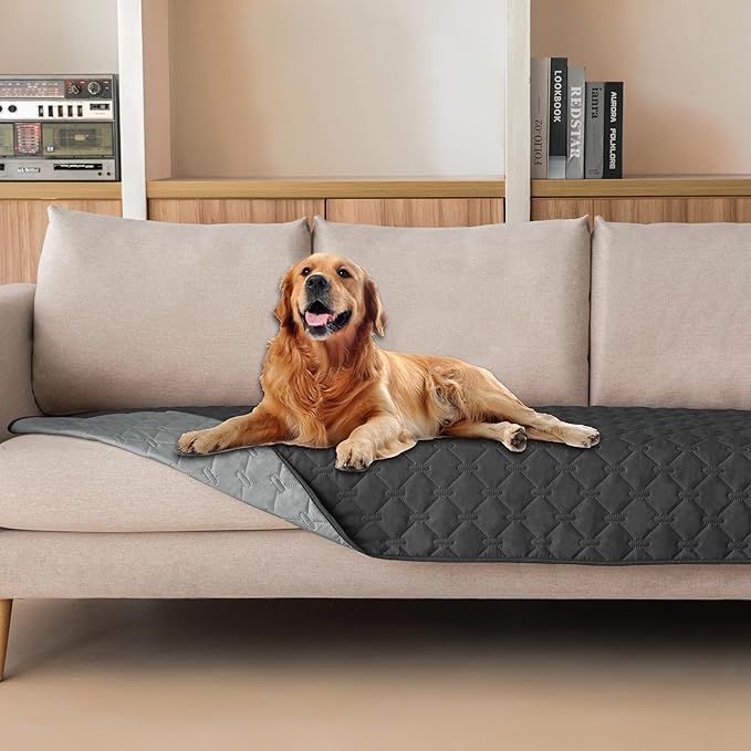gogobunny 100% Double Sided Waterproof Dog Blanket Soft Pet Bed Cover Reversible Protect Furniture Couch Sofa Car for Puppy Large Dog Cat (Dark Charcoal/Light Charcoal, 30x90 Inch (Pack of 1))