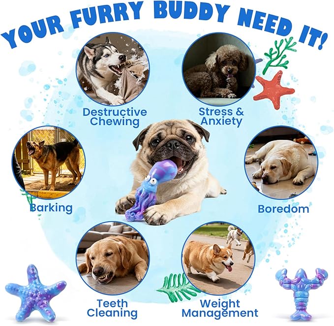 5 Pack Dog Toys for Aggressive Chewers, Indestructible Dog Chew Toys Bundle for Large & Medium Dogs, Durable Nylon Dog Toys with Bacon Flavor for Heavy Chewers, Reduce Boredom & Support Denta