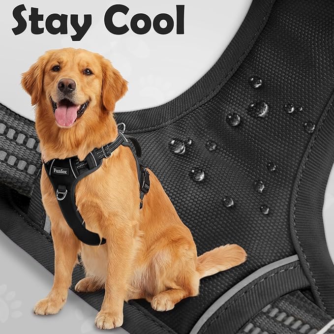 Funfox Dog Harness Small Sized Dog, Vertical Handle Easy Control, No Pull Pet Vest Adjustable with 2 Leash Clips, Soft Material, Reflective Safe Night Walking for Small Medium Large Breed, Black, S