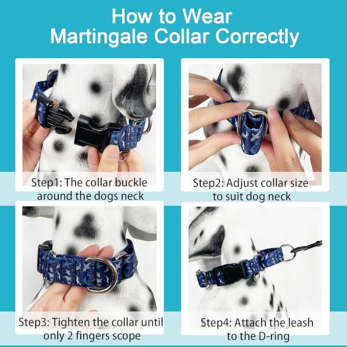 Martingale Collar for Dogs with Buckle Shark Dog Collar Adjustable Soft Nylon Boy Dog Collars for Puppy Dogs, Deep Blue Shark
