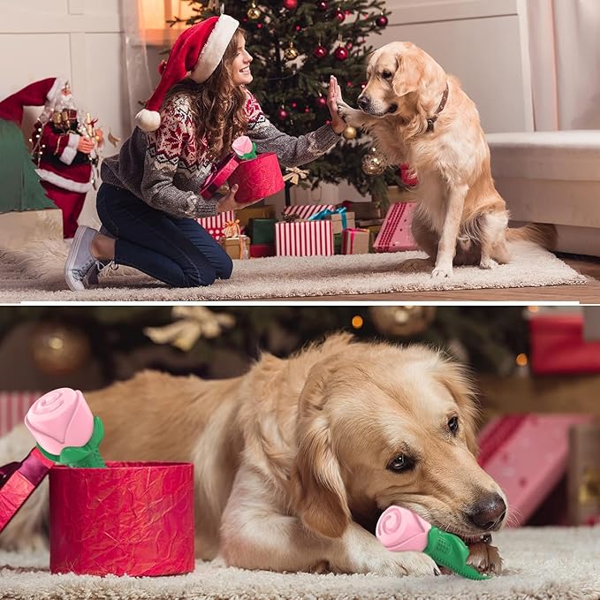 ucho Dog Toys for Aggressive Chewers, Dog Toy for Dogs, Interactive Chew Toys for Training and Cleaning Teeth (Champagne, Roses)