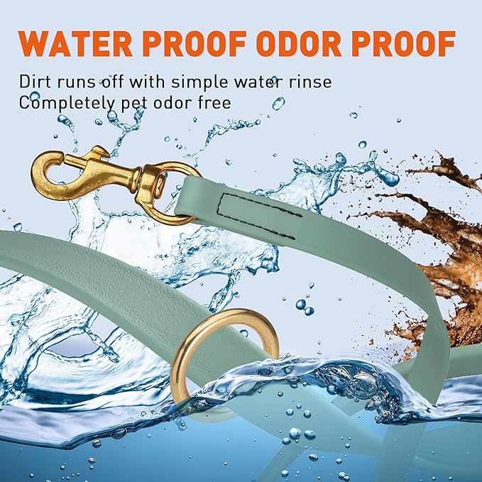 Viper Biothane K9 Working Dog Leash Waterproof Lead for Tracking Training Schutzhund Odor-Proof Long Line with Solid Brass Snap for Puppy Medium and Large Dogs 4ft, Sage Green