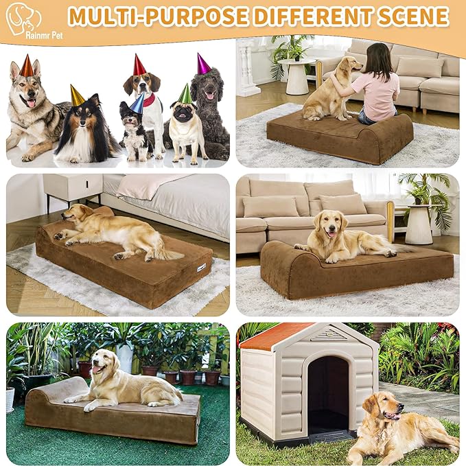Orthopedic Dog Beds for Large Dogs, 7" Memory Foam Dog Beds with Waterproof Liner, Durable Microsuede Cover, Removable and Washable, Nonskid Bottom, 60"x48"x7" XXL Chocolate