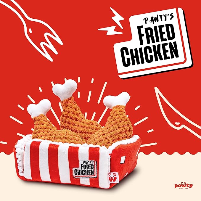 PAWTY Fried Chicken Interactive Dog Toy - Snuffle Nosework Puzzle with Squeaker - Pet Stress Relief Game - Hide Treat Food Puzzle - Medium Dog - Durable Cute Dog Gifts