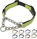 Martingale Dog Collars, Reflective Nylon Collar with Stainless Steel Chain, Adjustable Walking Training Dog Collars with Quick Release Buckle, Suitable for Small Medium Large Dogs(Green,XL)