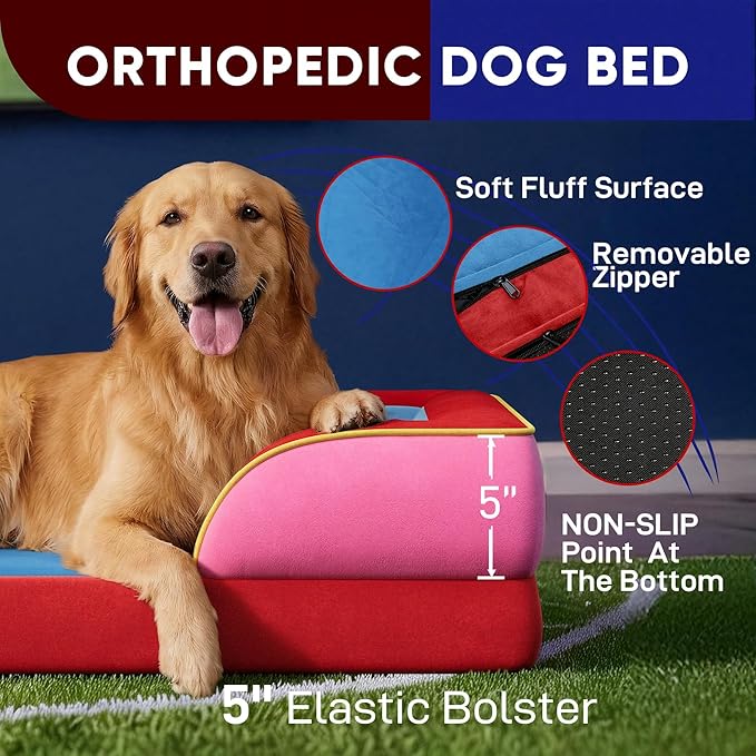 Comfort Expression Orthopedic Dog Bed for Extra Large Dogs 45x35 Inch, Waterproof Egg Crate Foam XL Pet Bed with Removable Bolsters, Dog Couch with Washable Cover & Non-Slip Bottom, Los Angeles