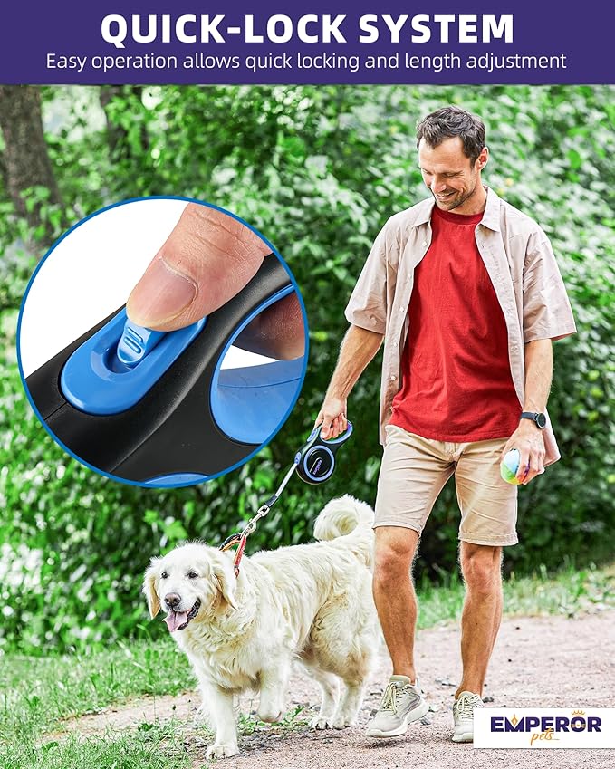 Emperor Pets 16 Feet Retractable Dog Leash Large Dogs - Up to 110lbs, Heavy Duty Leash Retractable 26 ft, Dog Leashes for Large Breed Dogs -BL16