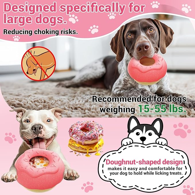 Dog Toys for Aggressive Chewers, Dog Enrichment Toys, Anxiety Relief for Dogs Toy, Indestructible Frozen Treat Toy for Large Dogs Peanut Butter Frozen Treats Reduces Anxiety, Donut