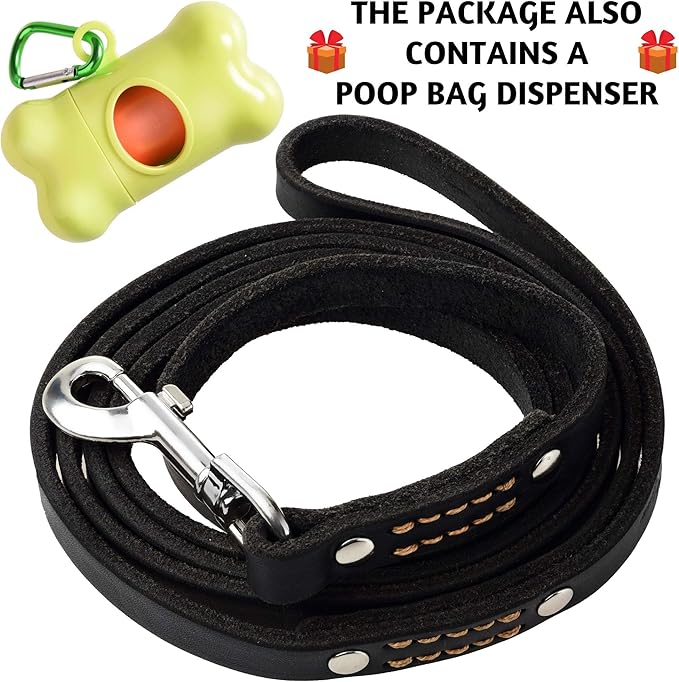ADITYNA - Premium Leather Dog Leash - 6 ft, Heavy-Duty, Soft & Strong for Small/Medium Dogs (Medium: 6 ft x 5/8", Black)