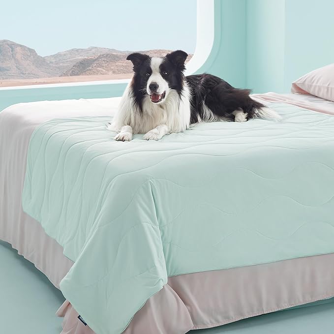Bedsure Premium Cooling Blanket for Extra Large Dog - Q-MAX>0.5, Breathable Summer Washable Cold Pet Mat, Soft Durable Self Cooling Dog Mat for Hot Weather, Turquoise Green, 50x60