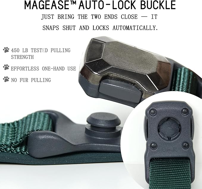 Upgraded Airtag Dog Collar, Adjustable Dog Collar with 450LB Escape-Proof Magnetic Buckle, Soft Anti-Wrinkle, Bite & Stain-Resistant Leather (Forest Pine, L)